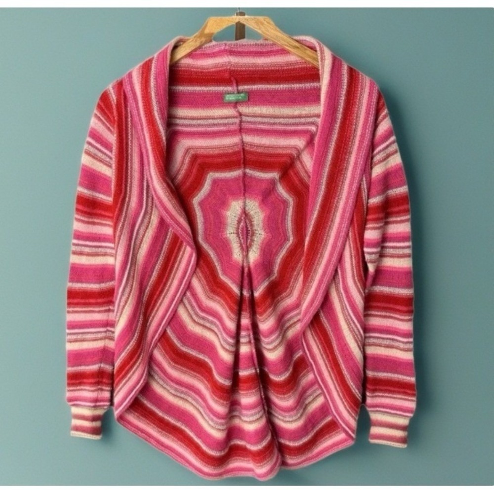 United Colors of Benetton Cardigan Girls XL Pink Striped Open Front Sweater Kids